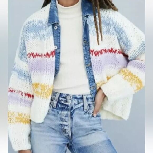 Anthropologie Grazia Chunky Striped Cardigan Sweater Size XS/S Colorful Knit EUC - Picture 5 of 13